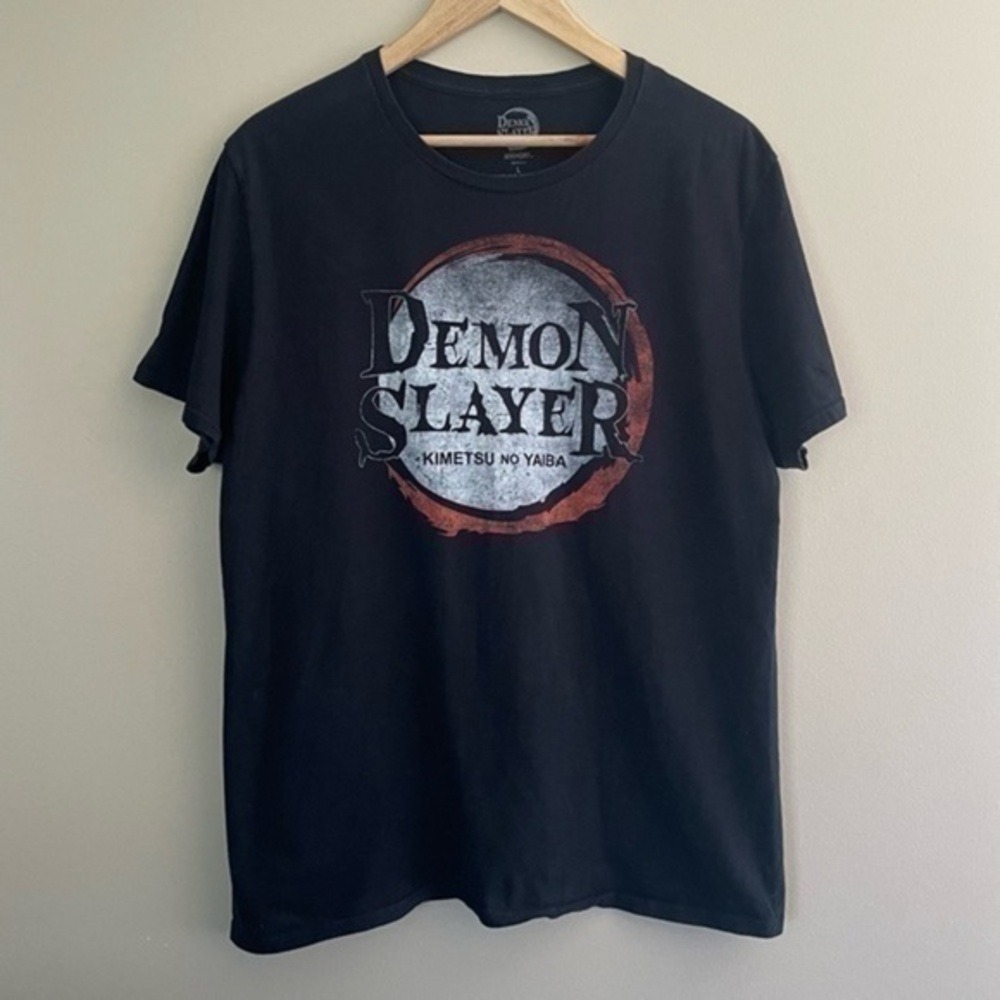 DEMON SLAYER Kimetsu No Yaiba Logo T-Shirt Anime Manga Black Unisex L